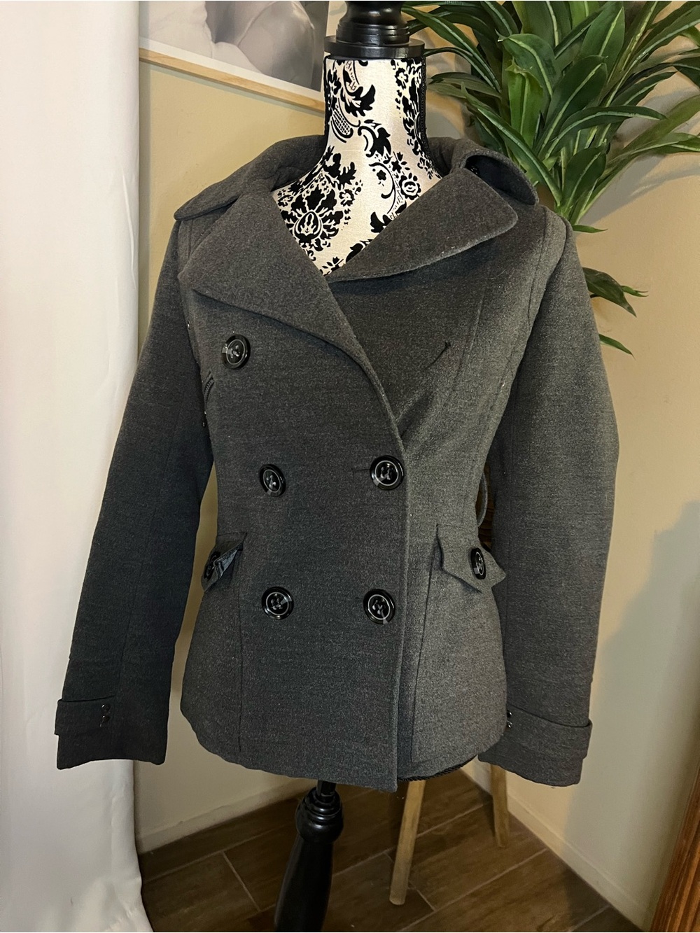 Maralyn & Me Charcoal Double-Breasted Pea Coat